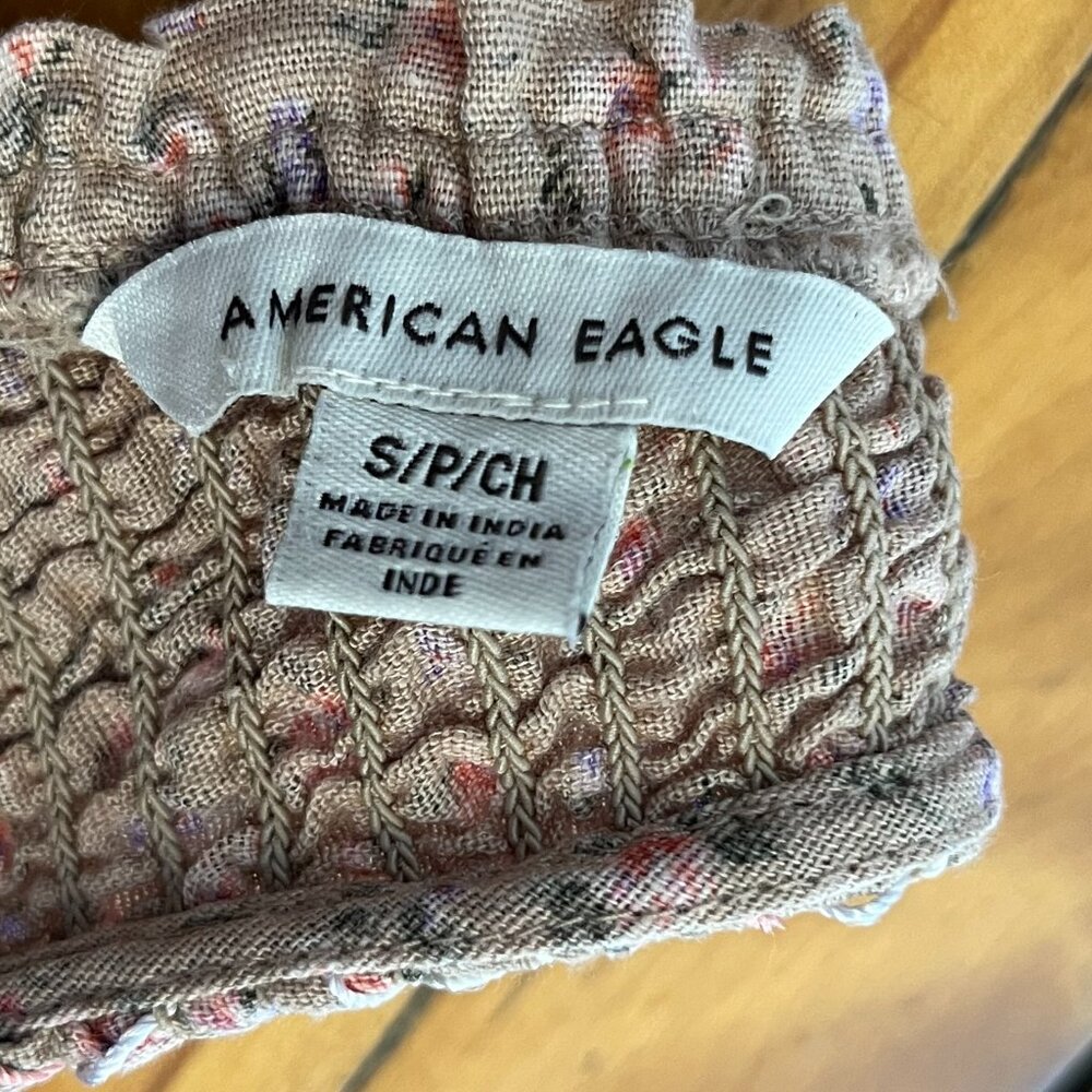 American Eagle Floral One Shoulder Smocked Linen Blend Top, Size Small - Picture 5 of 8